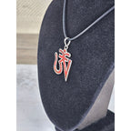 Vintage Sterling Silver Om Pendant Necklace Red Inlay Symbol
