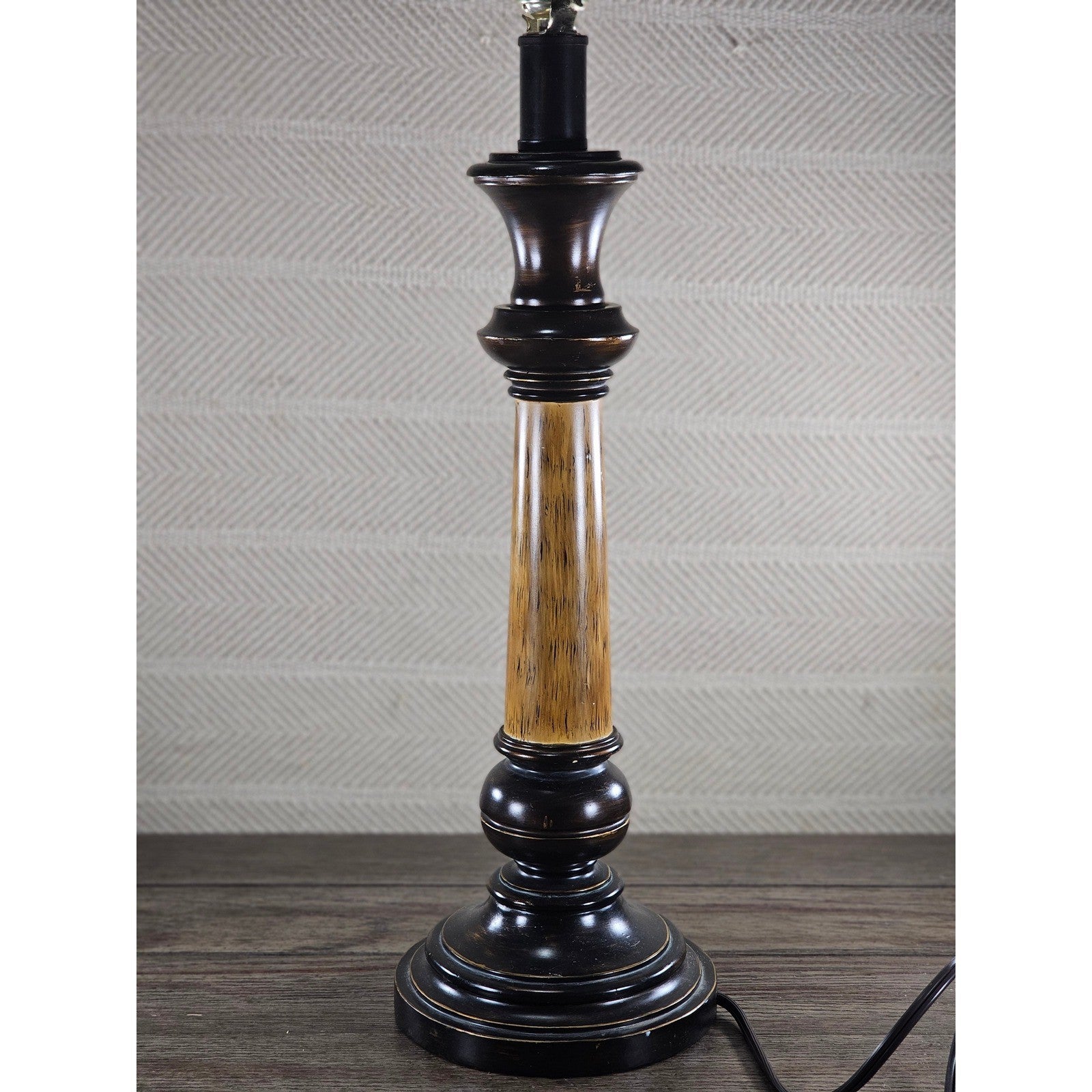 Vintage Wood Table Lamp 30" Tall Black Gold Distressed Base