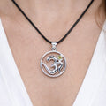 Vintage Sterling Silver Om Pendant with Green Stone Accent