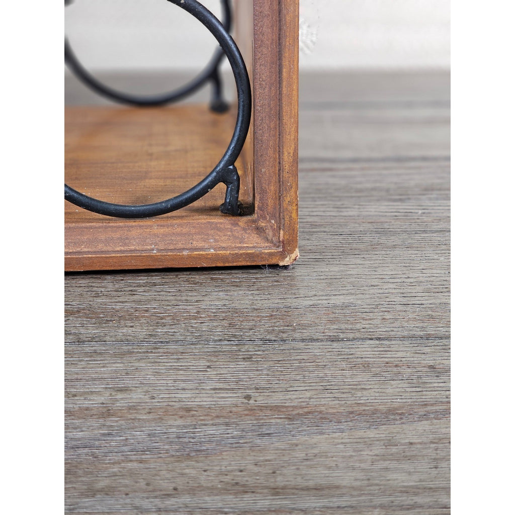 Vintage Wood & Metal Wine Bottle Holder | 3-Bottle Countertop Wine Rack