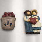 Vintage Resin Magnet Set Man Woman Heart Apple Sack Fridge Magnets