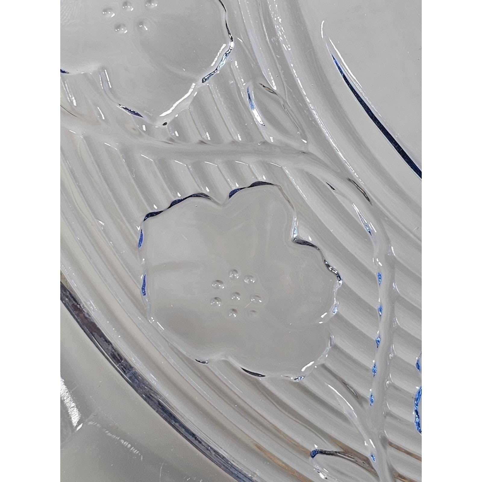Vintage Anchor Hocking Blue Chip and Dip Plate Glass Serving Tray