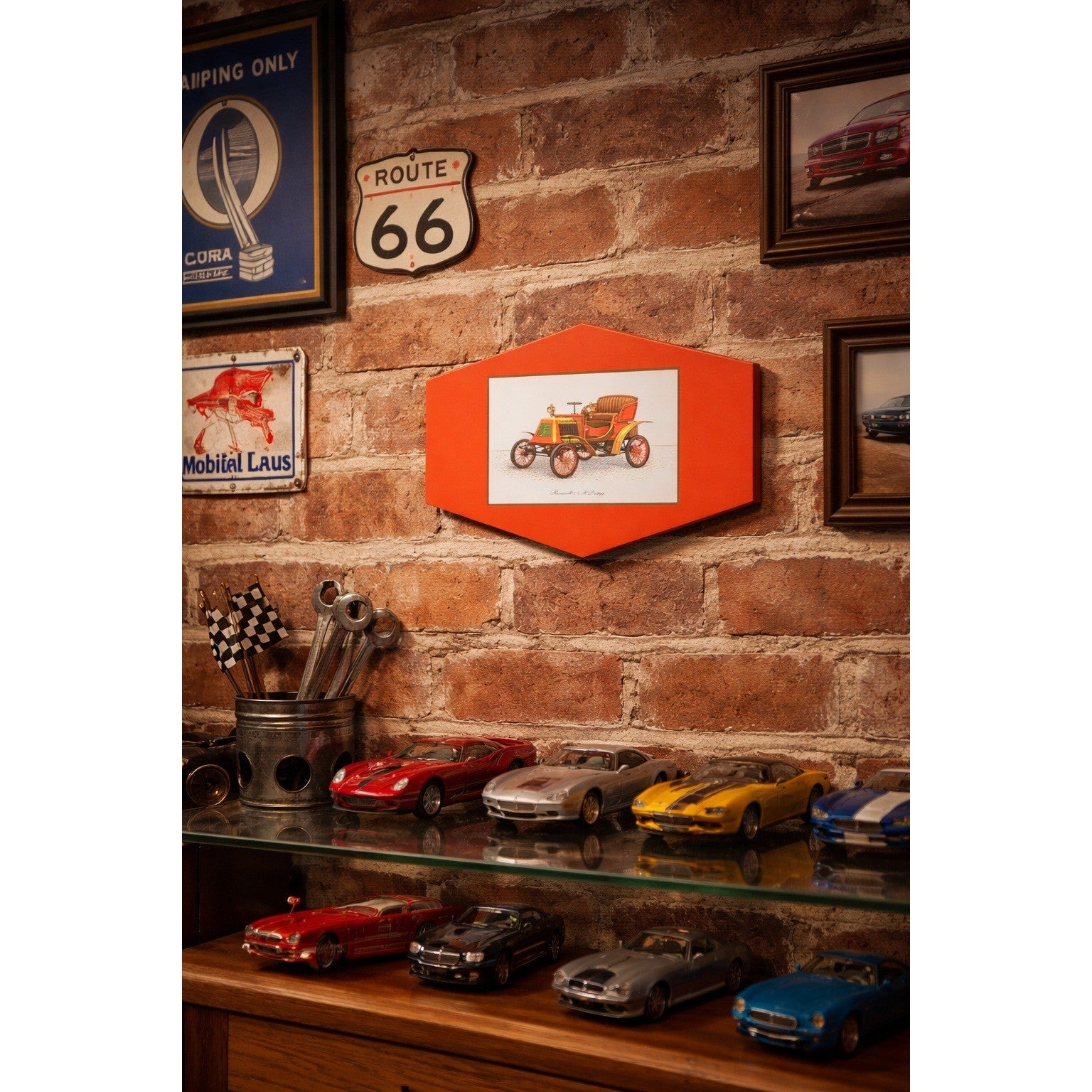 Vintage Renault 1899 Automobile Wall Plaque Red Orange Car Decor 11.5x5