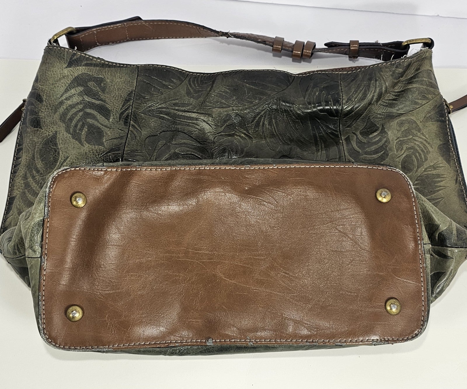 Stone & Co Shoulder Bag Purse Faux Leather Brown Cognac Zip Pockets