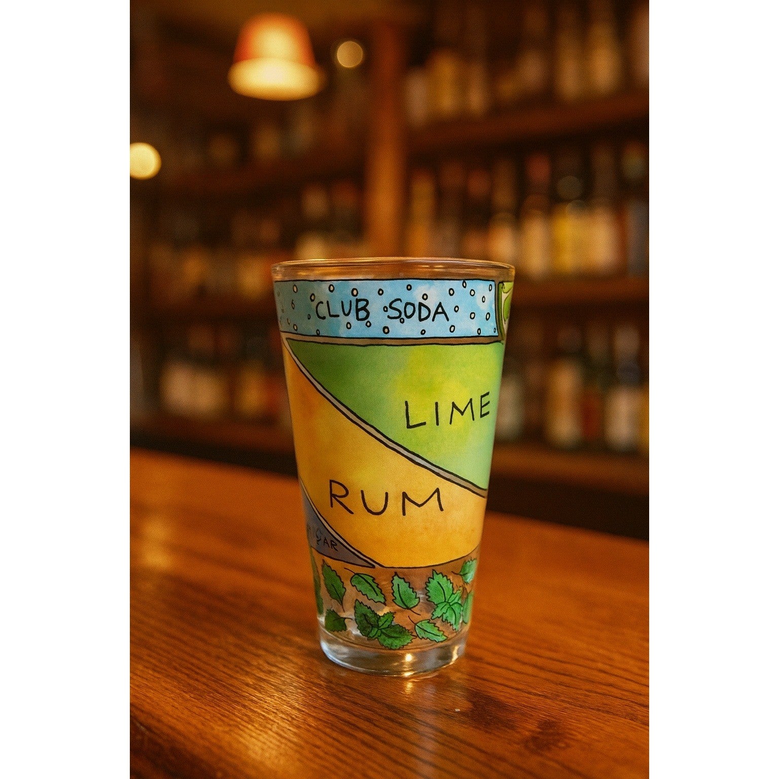 Mojito Recipe Pint Glass – Alyson Thomas – Cocktail Art – Colorful Drinkware
