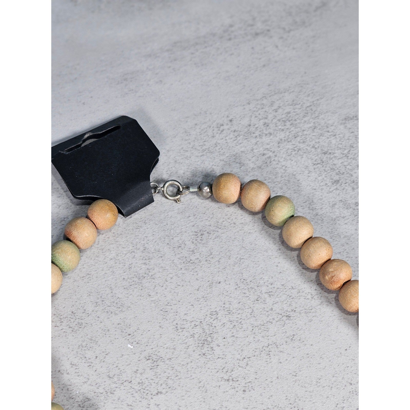 Vintage Wooden Bead Necklace with Silver Tone Accents | Rustic Boho Jewelry