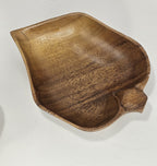 Genuine Vintage Two Monkey Pod Leaf Shaped with Handles Wooden Bowls Handcrafted