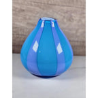 Hand Blown Cased Glass Vase Blue Purple Striped Circus Tent Pattern