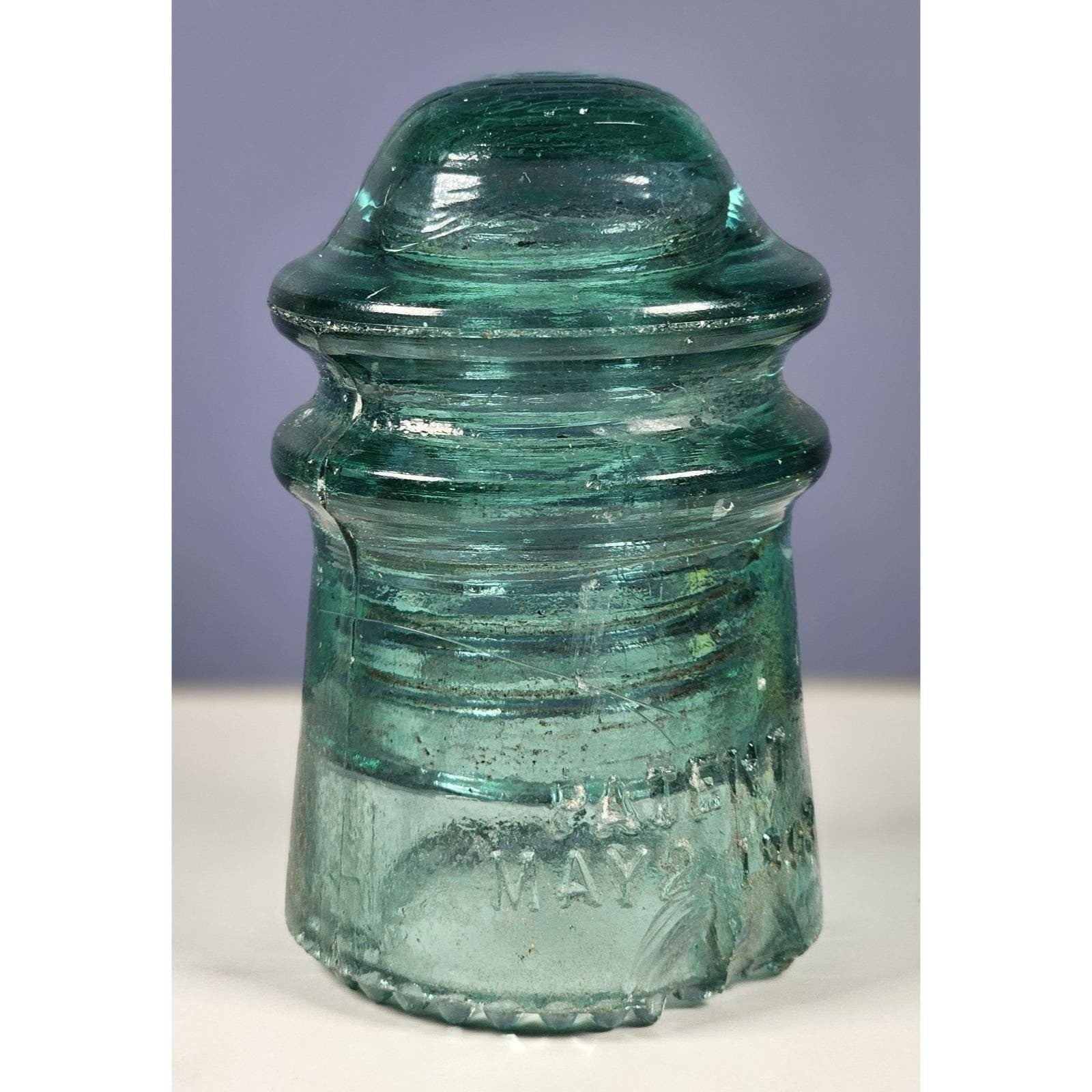 Vintage Hemingray No 9 Blue Glass Insulator May 2 1893
