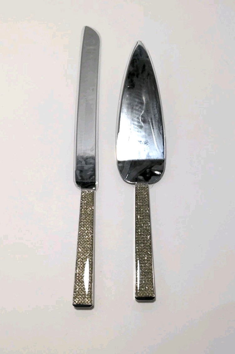 Glitter Diamonds Galore Wedding Cake Knife & Server Set — Sparkling Stainless