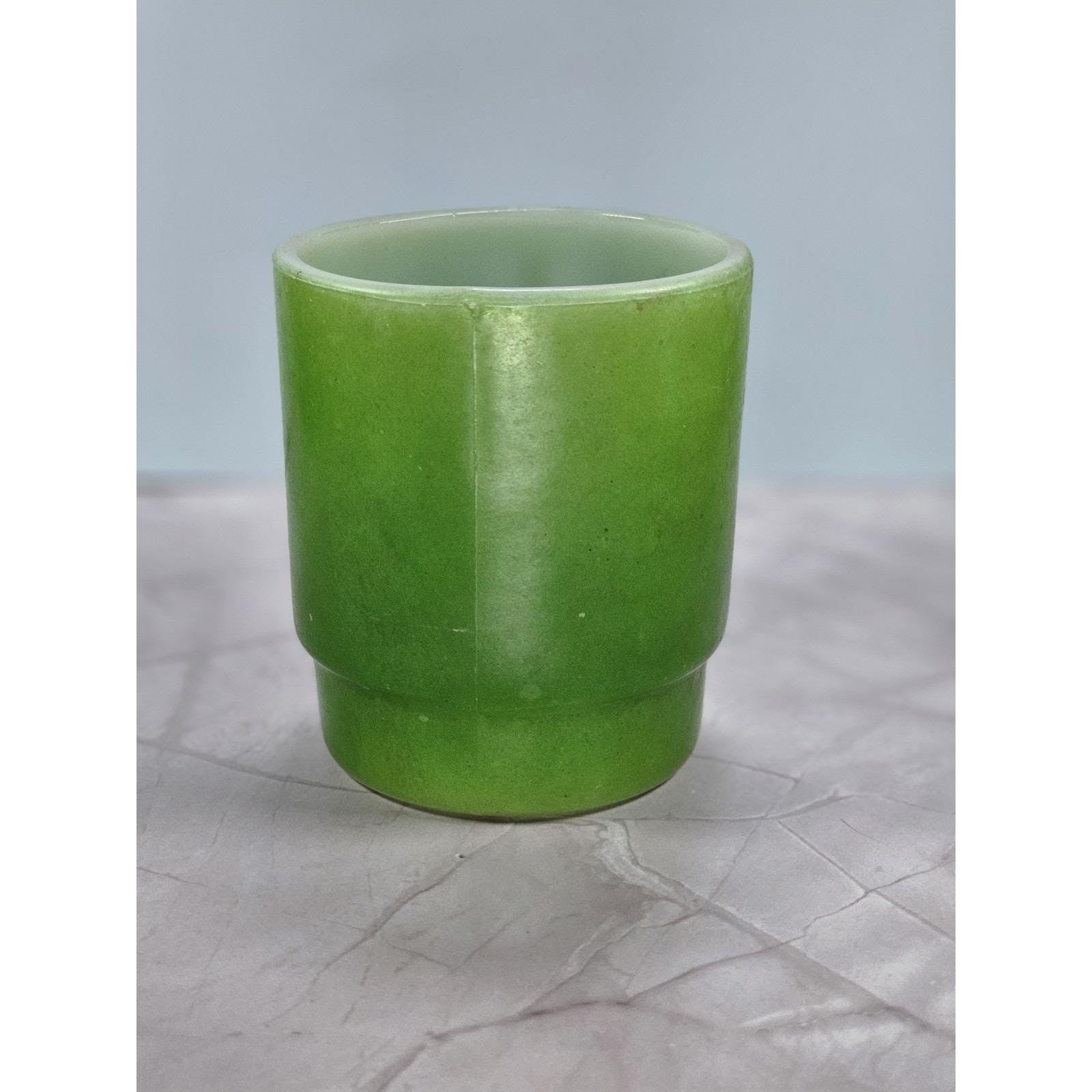 Vintage Anchor Hocking Green Stackable Mug Oven-Proof Glass 3.5"
