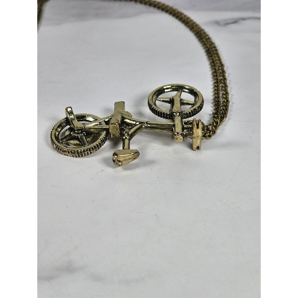 Vintage Bicycle Pendant Necklace Gold Tone Bike Charm Cyclist Jewelry