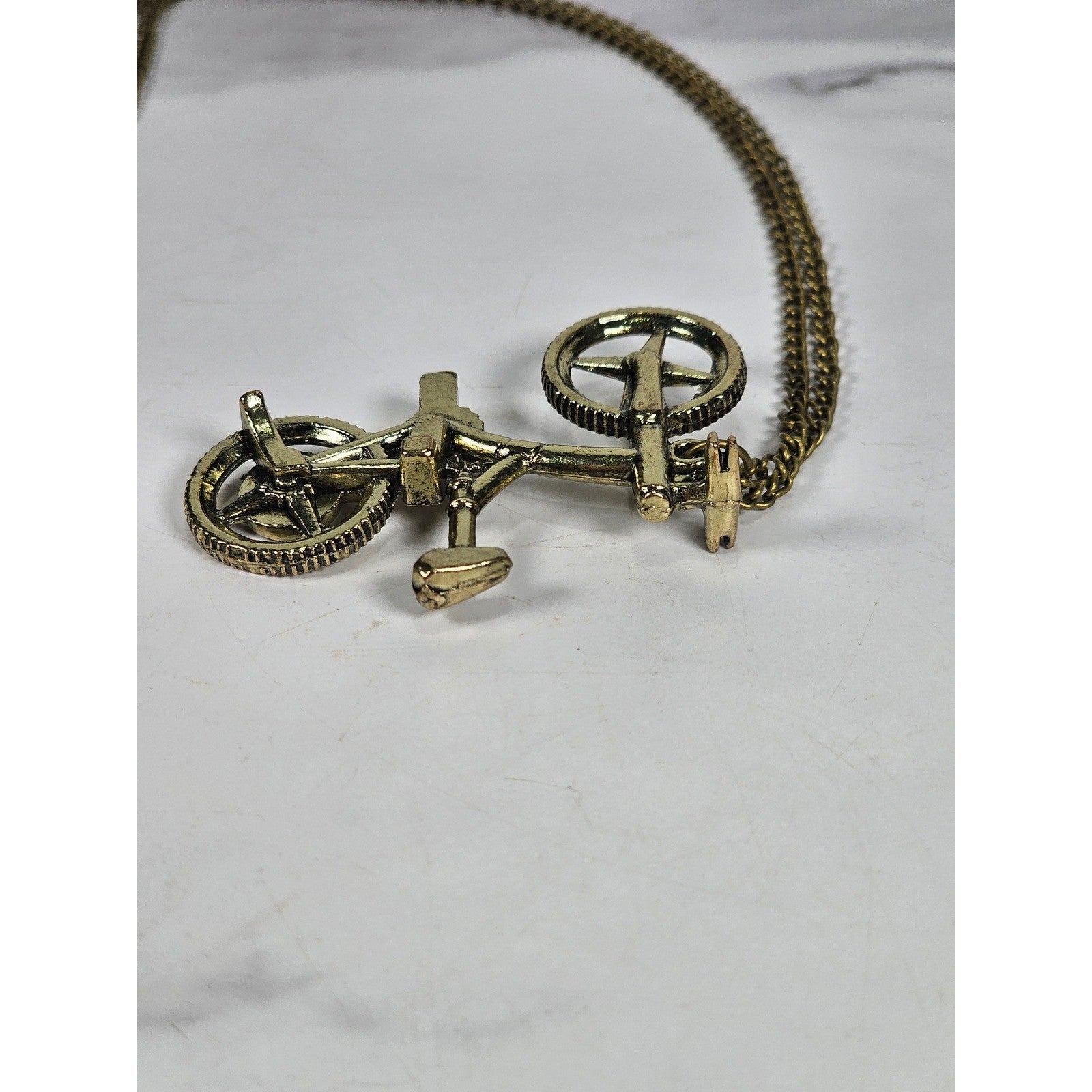 Vintage Bicycle Pendant Necklace Gold Tone Bike Charm Cyclist Jewelry
