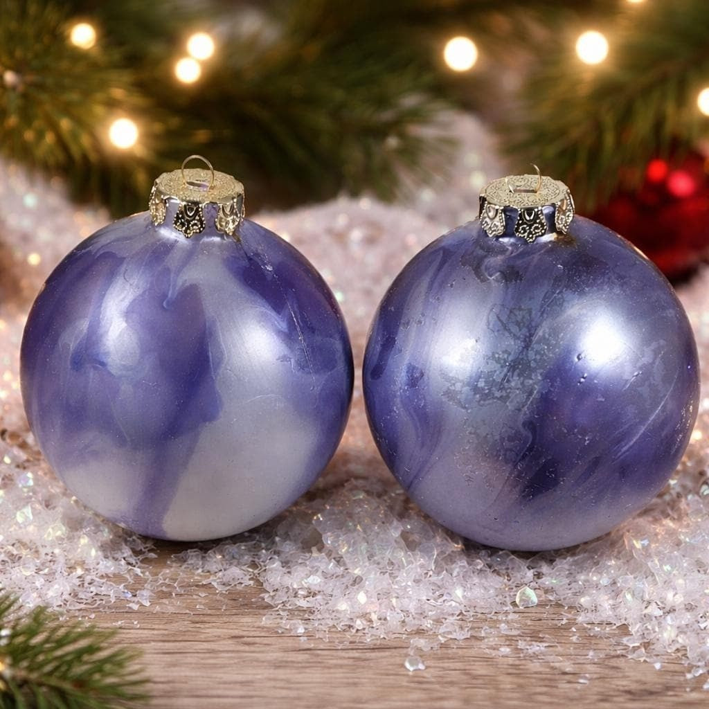 Vintage Blown Glass Christmas Ornaments Purple Blue Iridescent Set of 2
