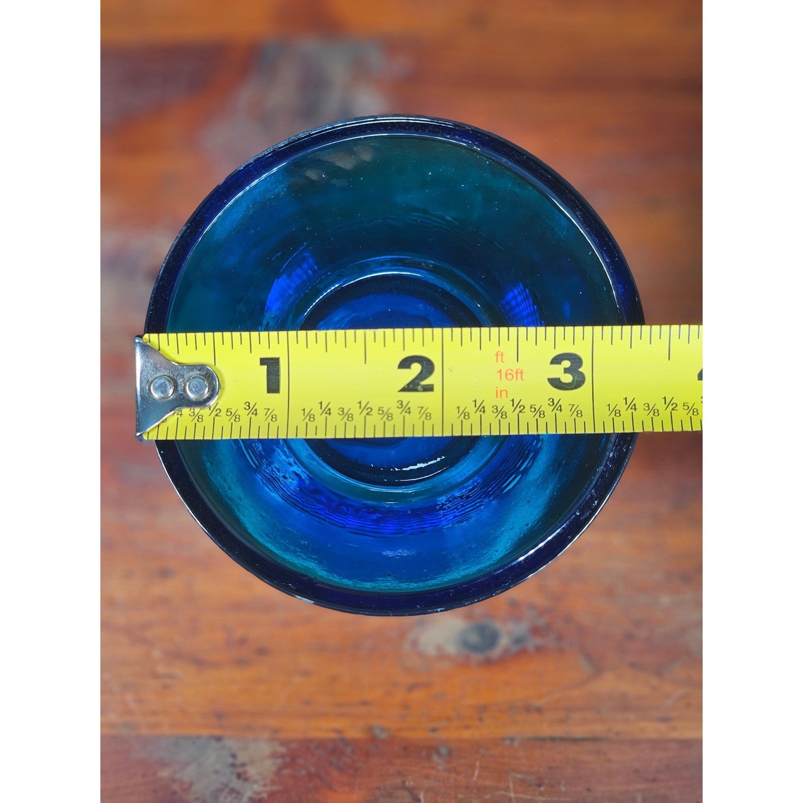 Vintage Nittsjo Sweden Egg Cup Blue Glass Base Hand Painted Ceramic Top