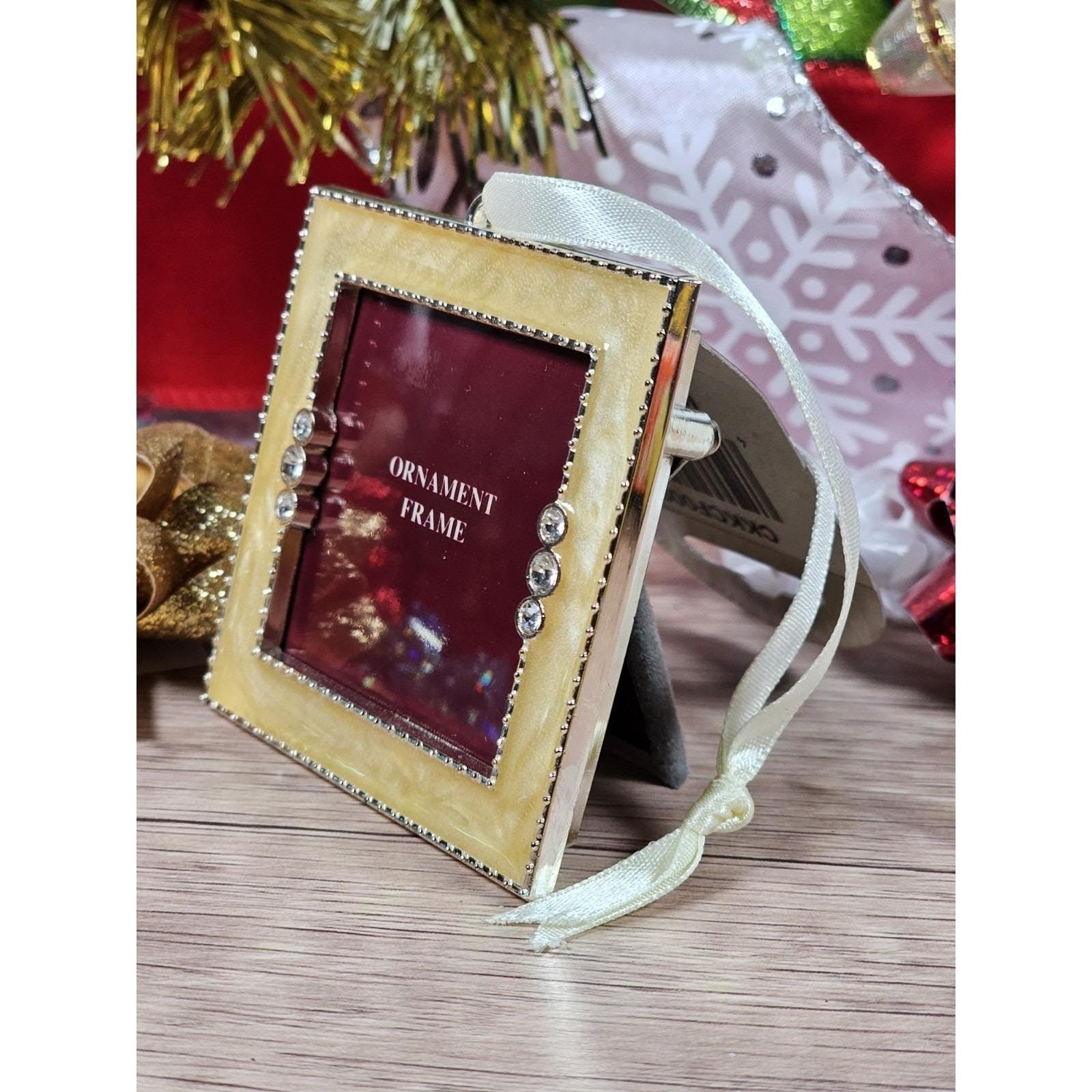 Gold Rhinestone Photo Frame Ornament Square Christmas Decor