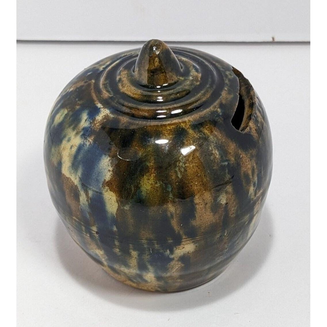 Antique Scottish Yellowware Spatter Glaze Bank 1800s Pottery