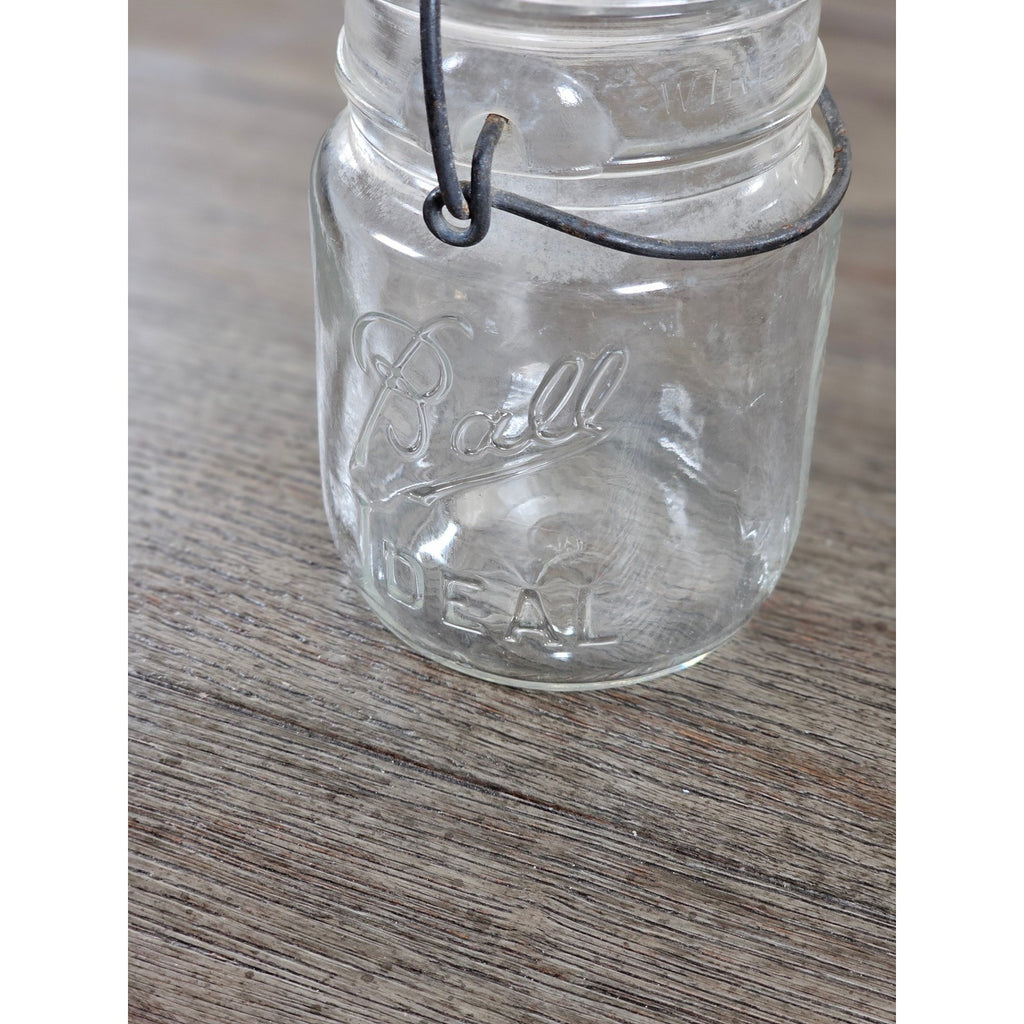 Vintage Ball Ideal Mason Jar 1 Pint Wire Bail Lid 5x3 Glass Jar