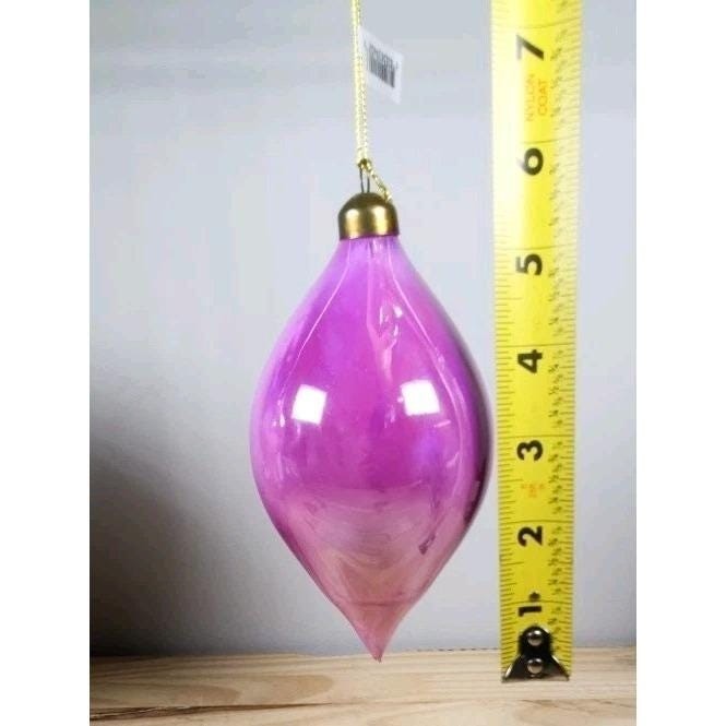 Mark Roberts Iridescent Pink Glass Ornaments Set of 2 Round Teardrop