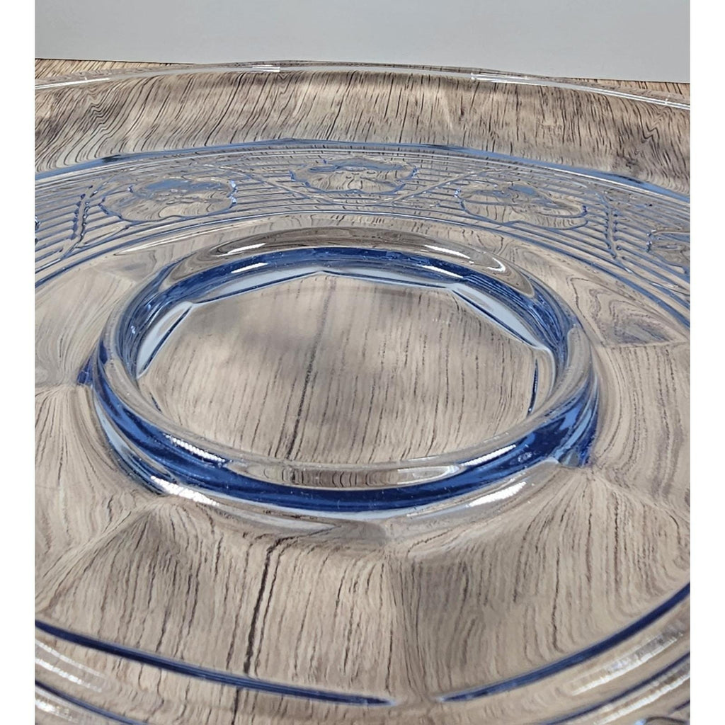 Vintage Anchor Hocking Blue Chip and Dip Plate Glass Serving Tray