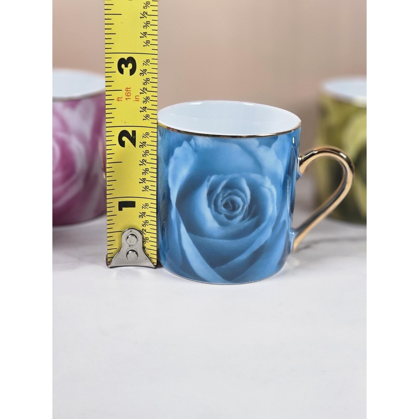 Vintage Floral Coffee Cup & Saucer Set Multicolor Roses Gold Handles