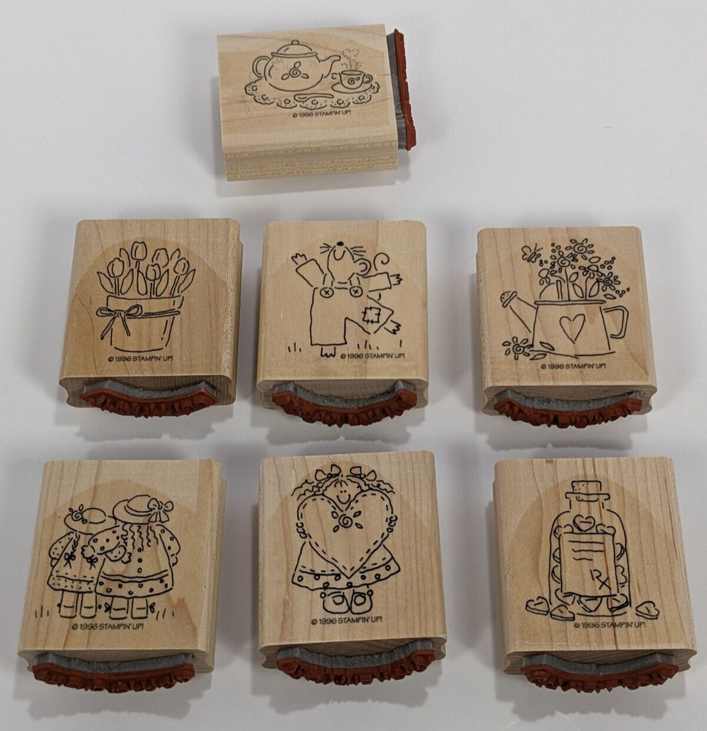 Set of 7 Stampin’ Up! Nice & Easy Notes Rubber Stamps – 1996 Vintage Set