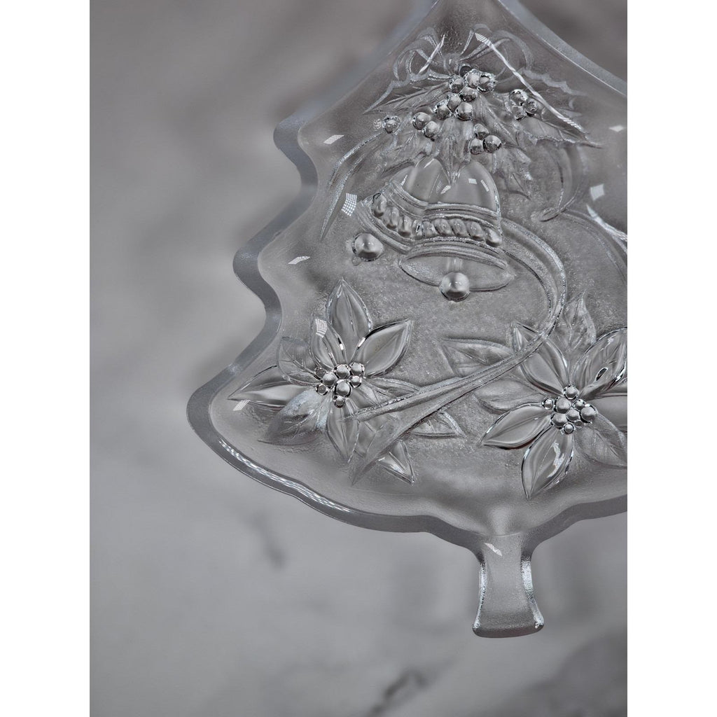 Vintage Soga Japan Frosted Glass Christmas Tree Serving Plate 8x6.5
