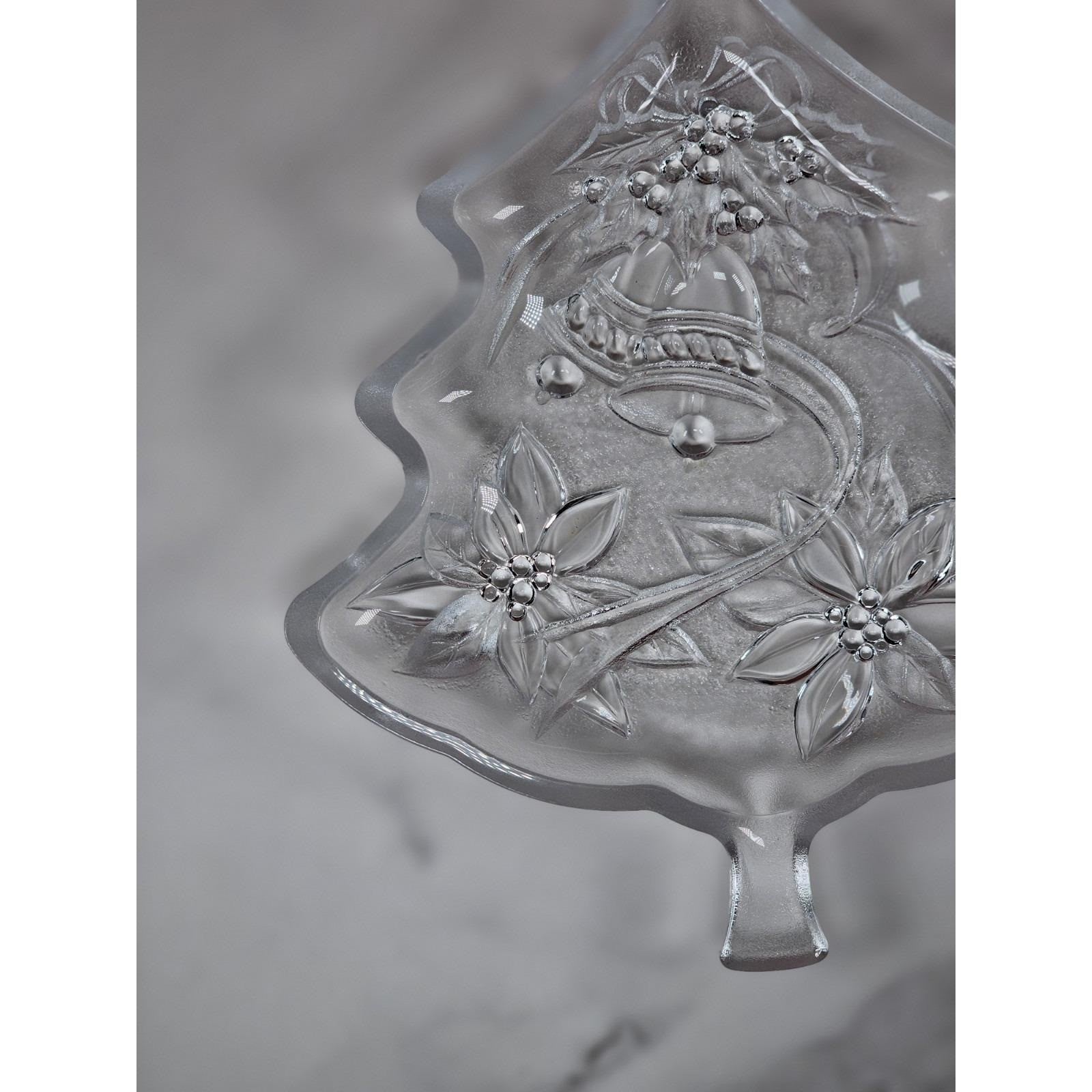 Vintage Soga Japan Frosted Glass Christmas Tree Serving Plate 8x6.5