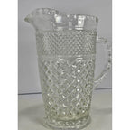 Vintage Heavy Clear Crystal Glass Diamond Pattern Water Pitcher – With Chip