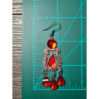 Vintage Red Rhinestone Drop Earrings Silver Tone Dangle Statement Jewelry