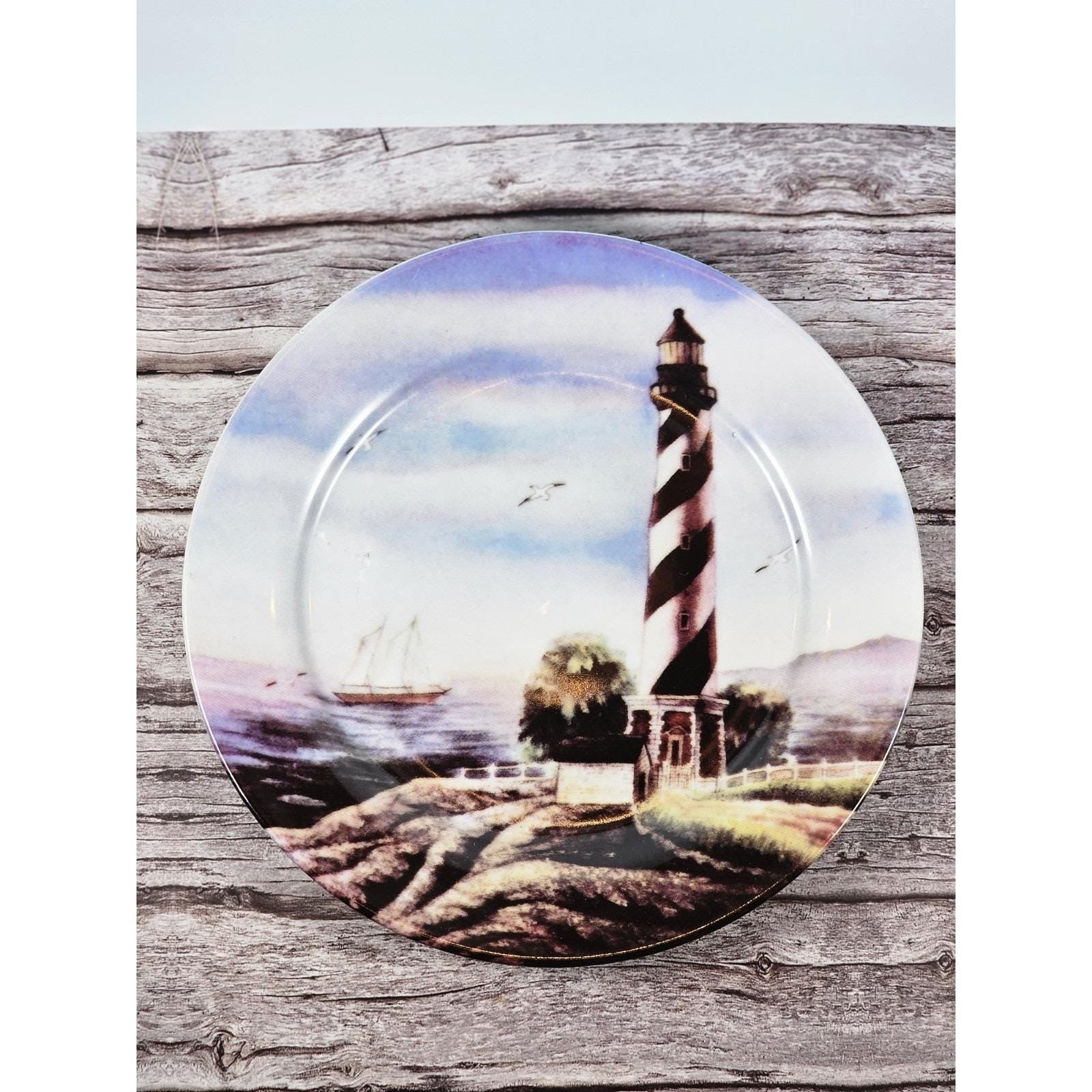 Vintage Lighthouse Seascape Decorative Plate 8 Inch Nautical Coastal Decor