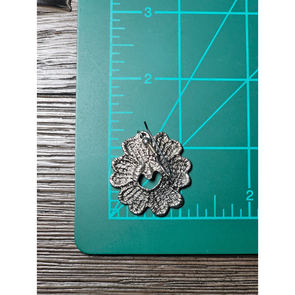 Textured Silver-Tone Floral Heart Dangle Earrings Vintage Style