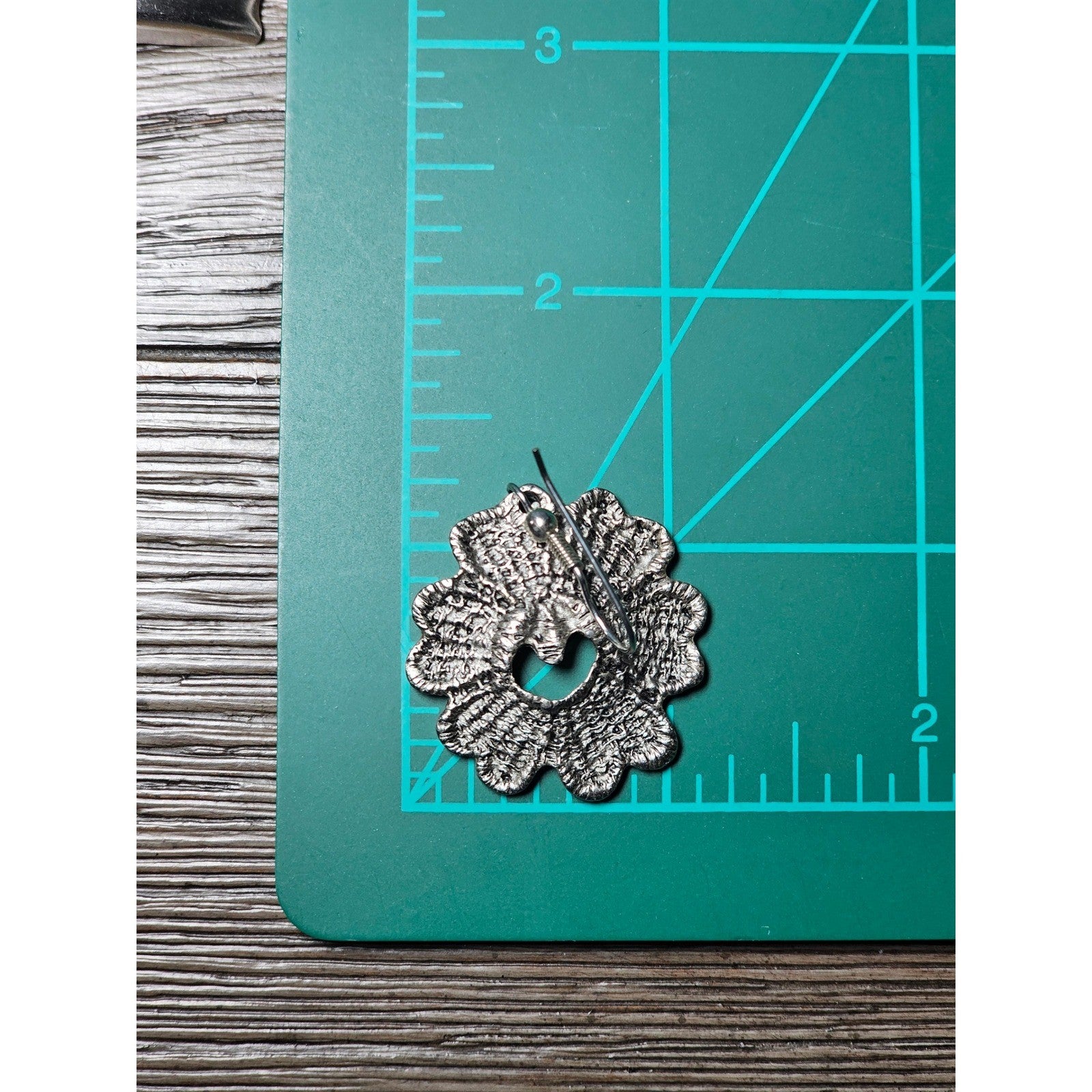 Textured Silver-Tone Floral Heart Dangle Earrings Vintage Style