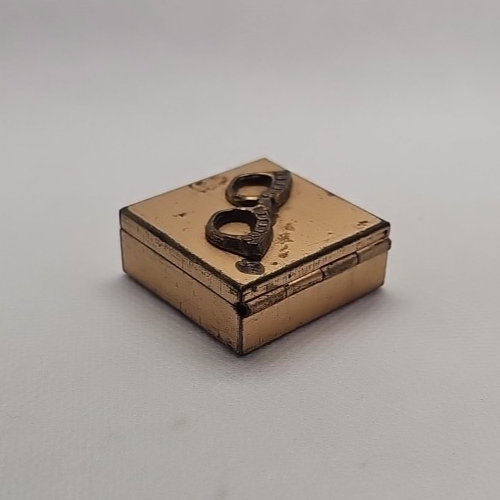 Vintage Metal Brass Pill Box  Glasses Raised Deco Square
