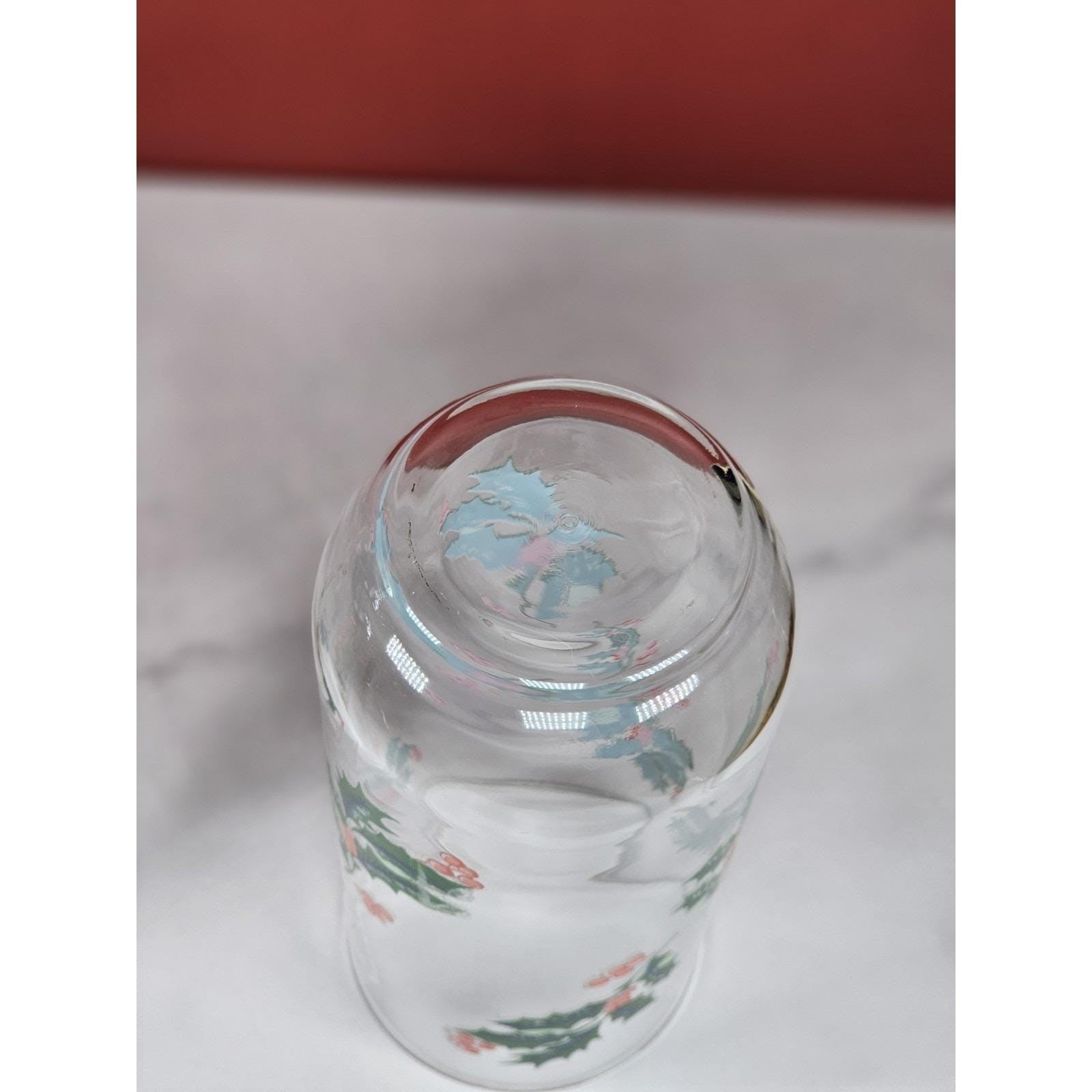 Vintage Indiana Glass Christmas Holly Tumblers Set of 2 Holiday Glasses