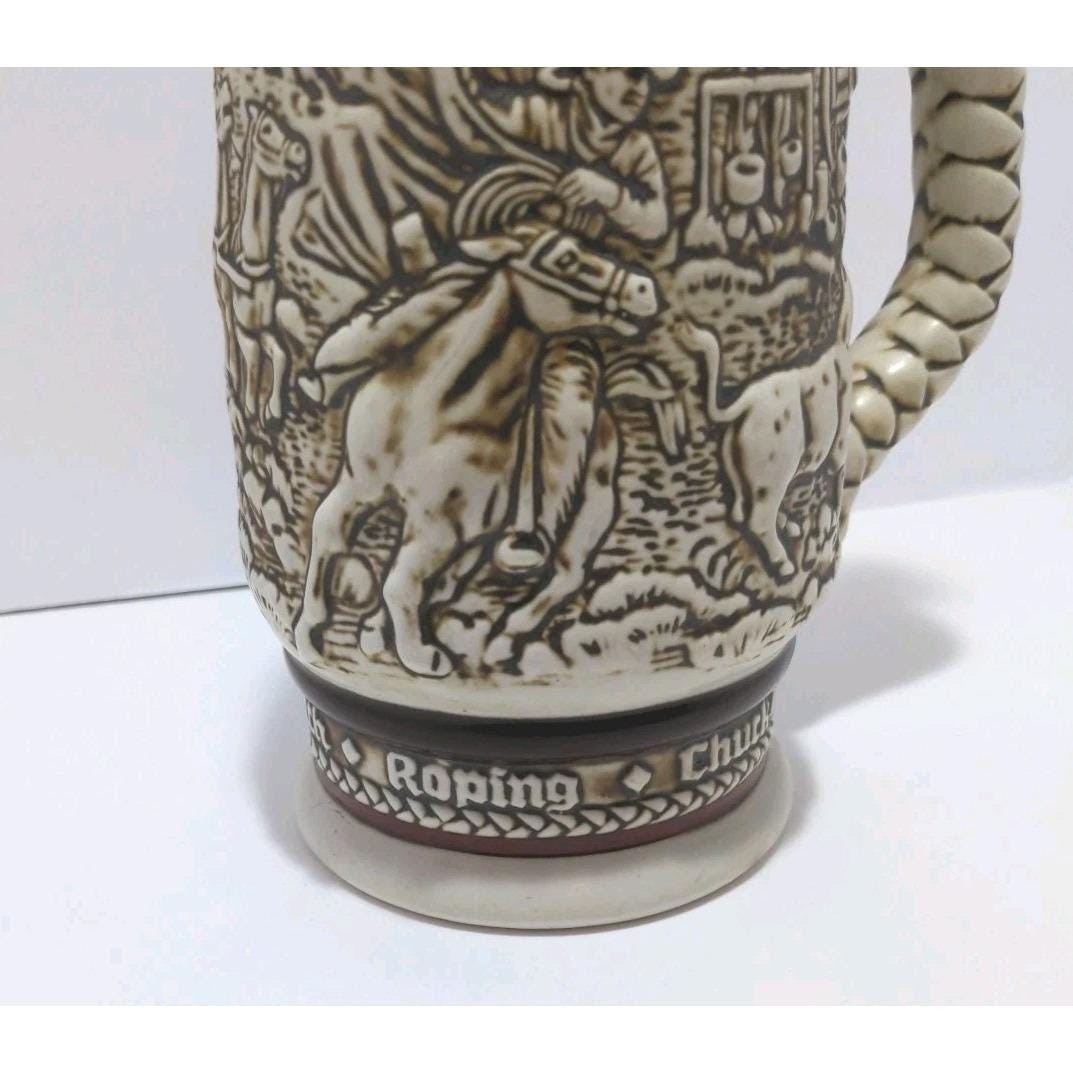 Avon 1980  Western Round Up Stein Pewter Lid Ceramarte