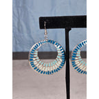 Vintage Blue & Silver Tone Textured Hoop Dangle Earrings