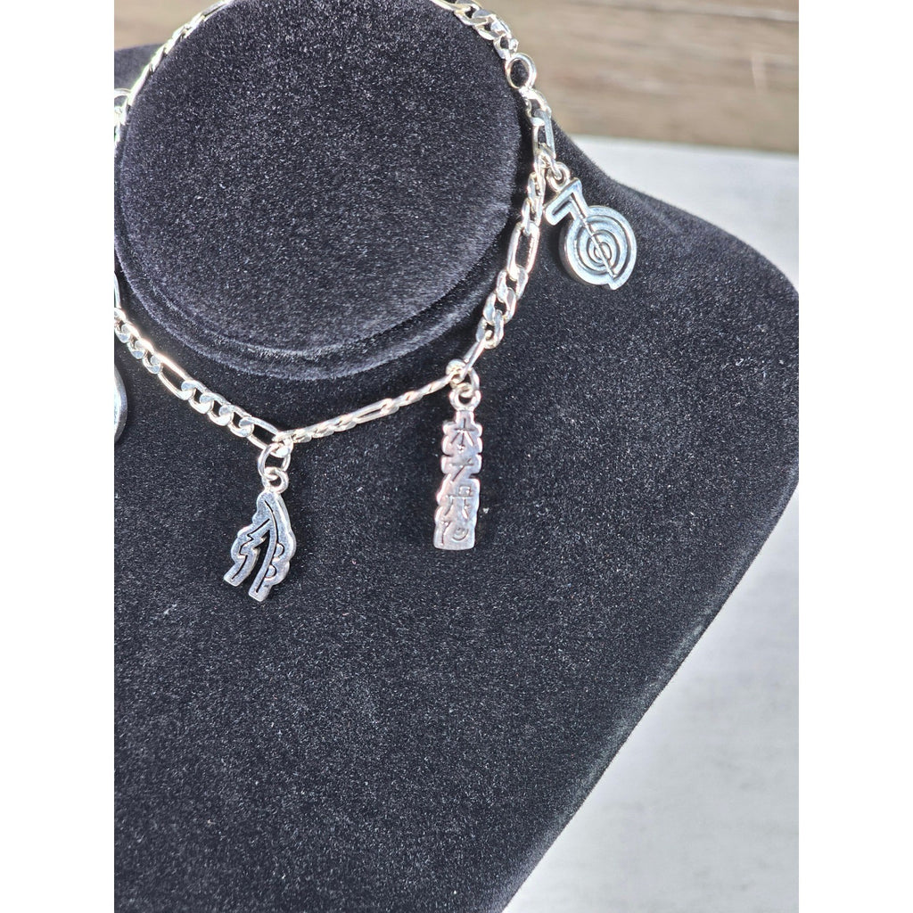 Vintage Southwestern Charm Bracelet Silver Tone Figaro Chain