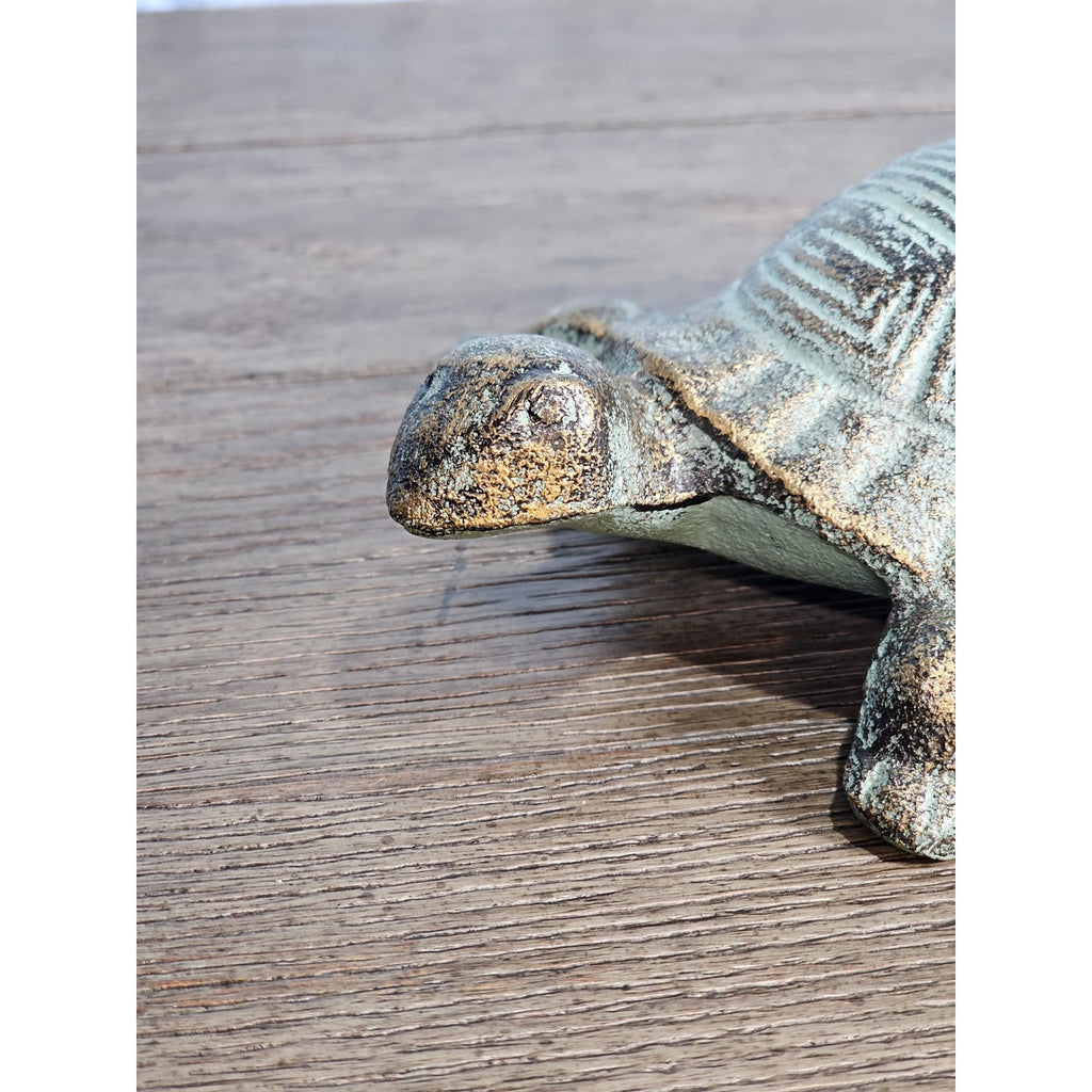 Cast Iron Turtle Decor Tabletop Accent Green Patina Coastal Figurine