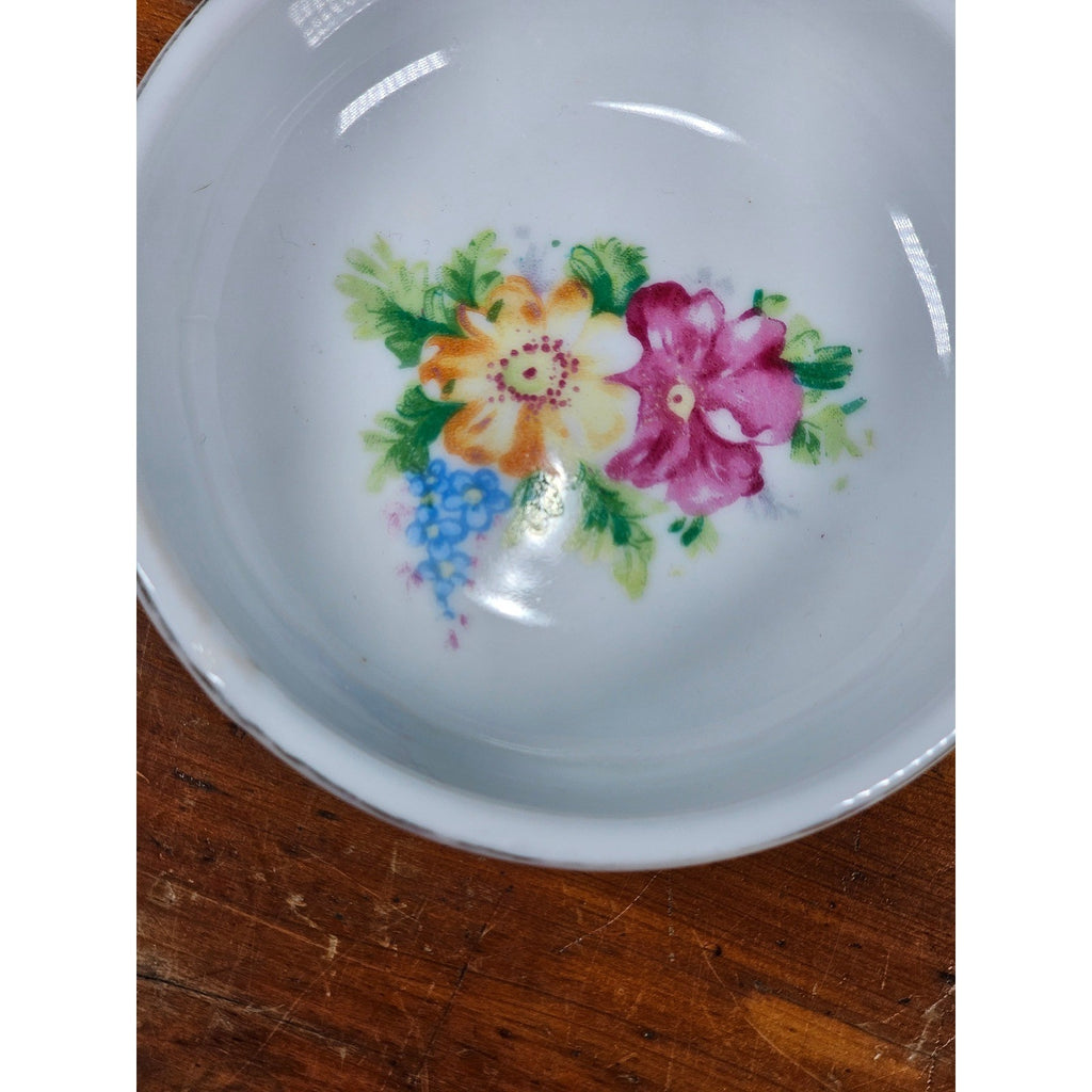 Vintage Floral Porcelain Dipping Bowl with Gold Rim – Small Trinket Dish