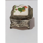 Vintage Silver Plated Trinket Box Red Felt Japan