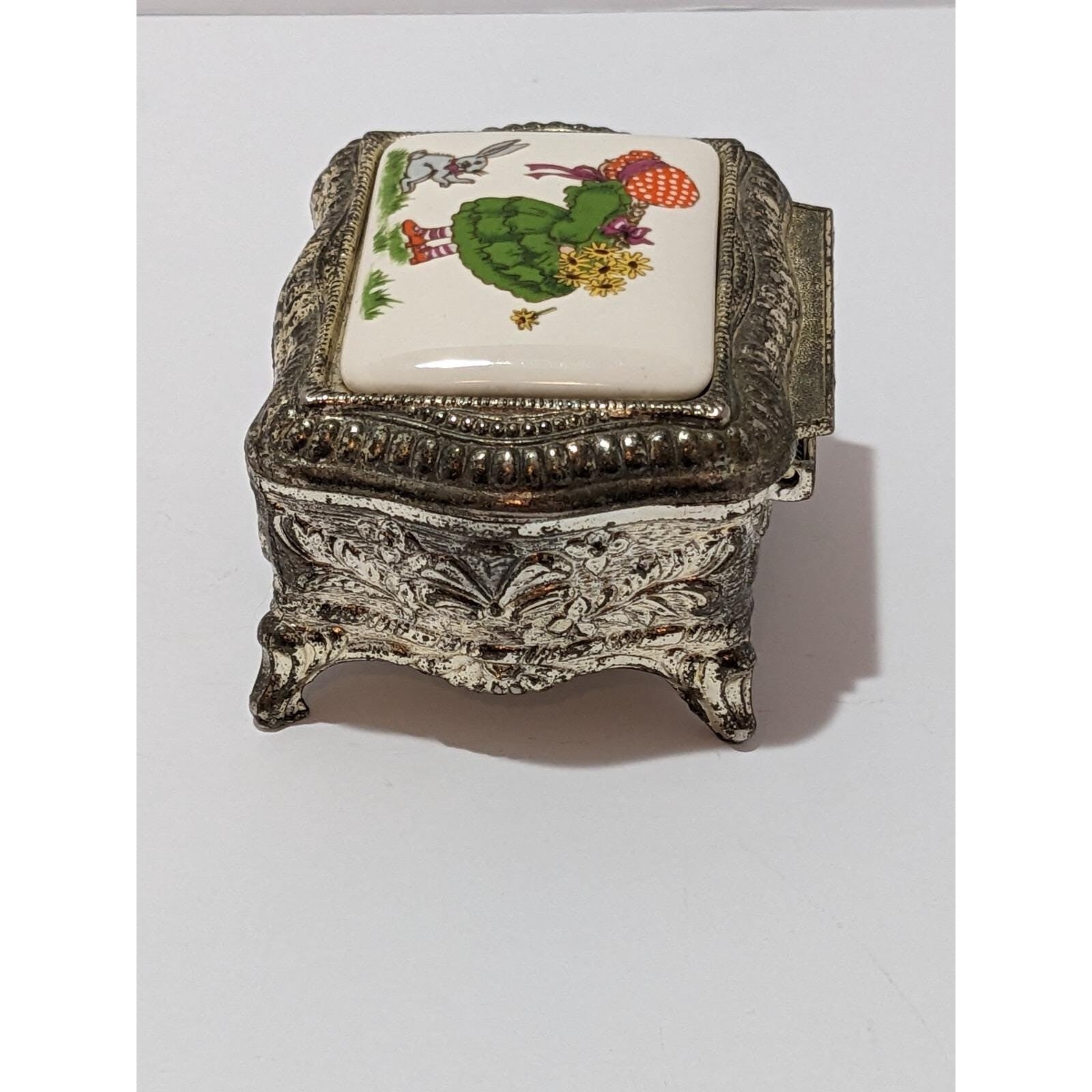 Vintage Silver Plated Trinket Box Red Felt Japan