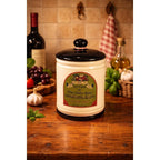 Vintage OGGI Tuscan Wine Label Ceramic Canister With Lid 8 In