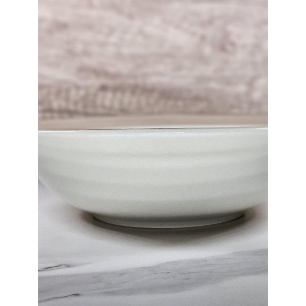 Vintage International Stoneware Serving Bowl Cream Gold Rings 9 Inch