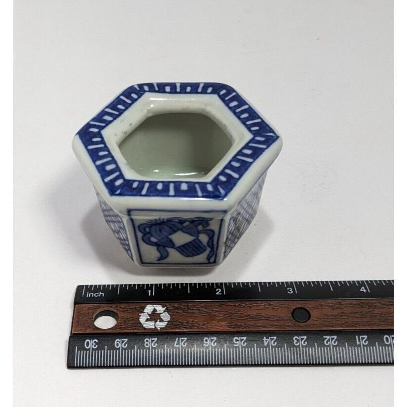 Vintage Japanese Porcelain Hexagon Pot Blue White Small Planter