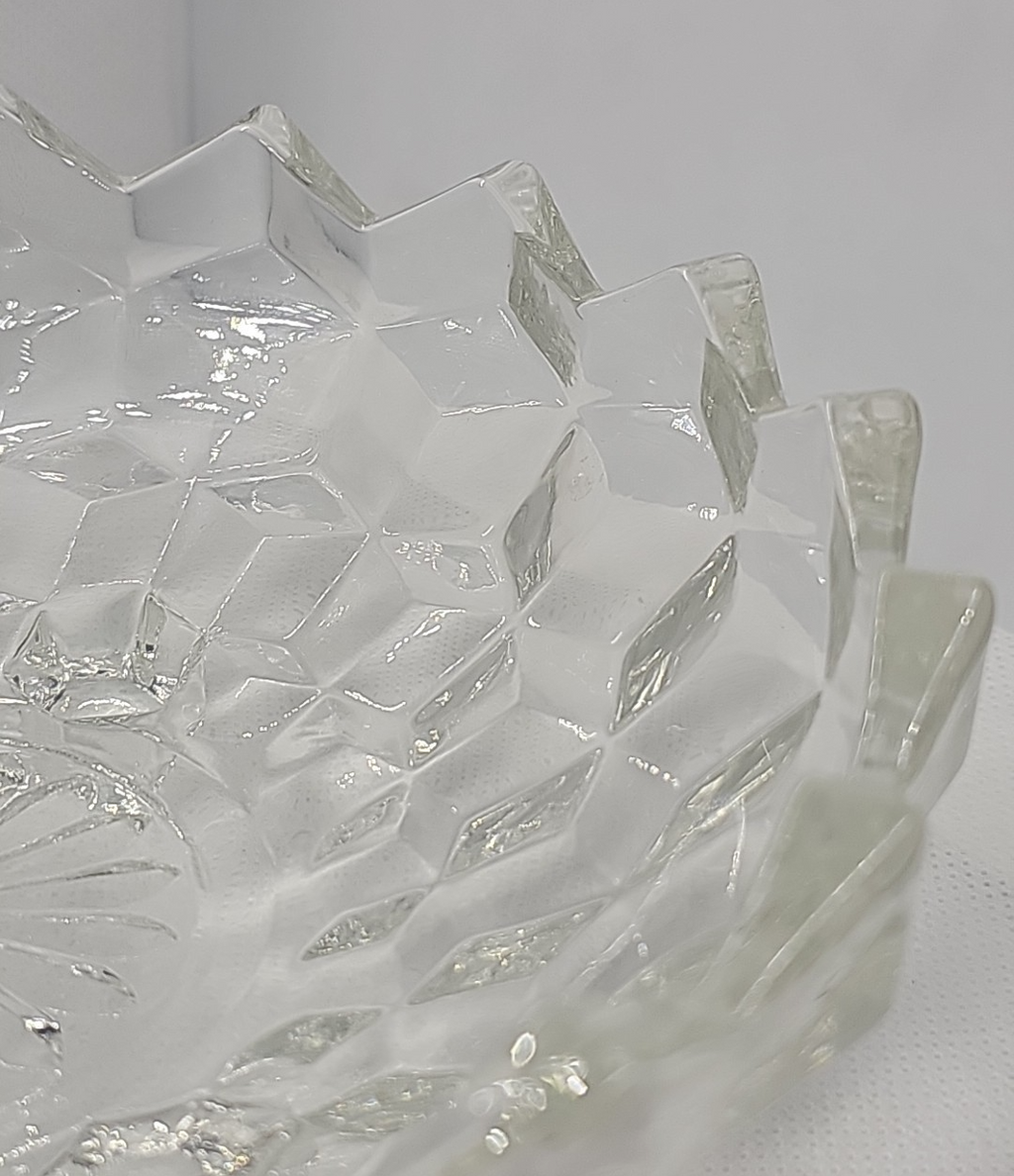 Fostoria American Cubist 3-Footed Clear Pressed Glass Bowl