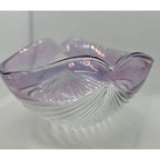 Vintage Ribbed Glass Bowl Purple Satin Edge Serving Dish