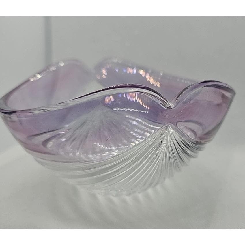 Vintage Ribbed Glass Bowl Purple Satin Edge Serving Dish
