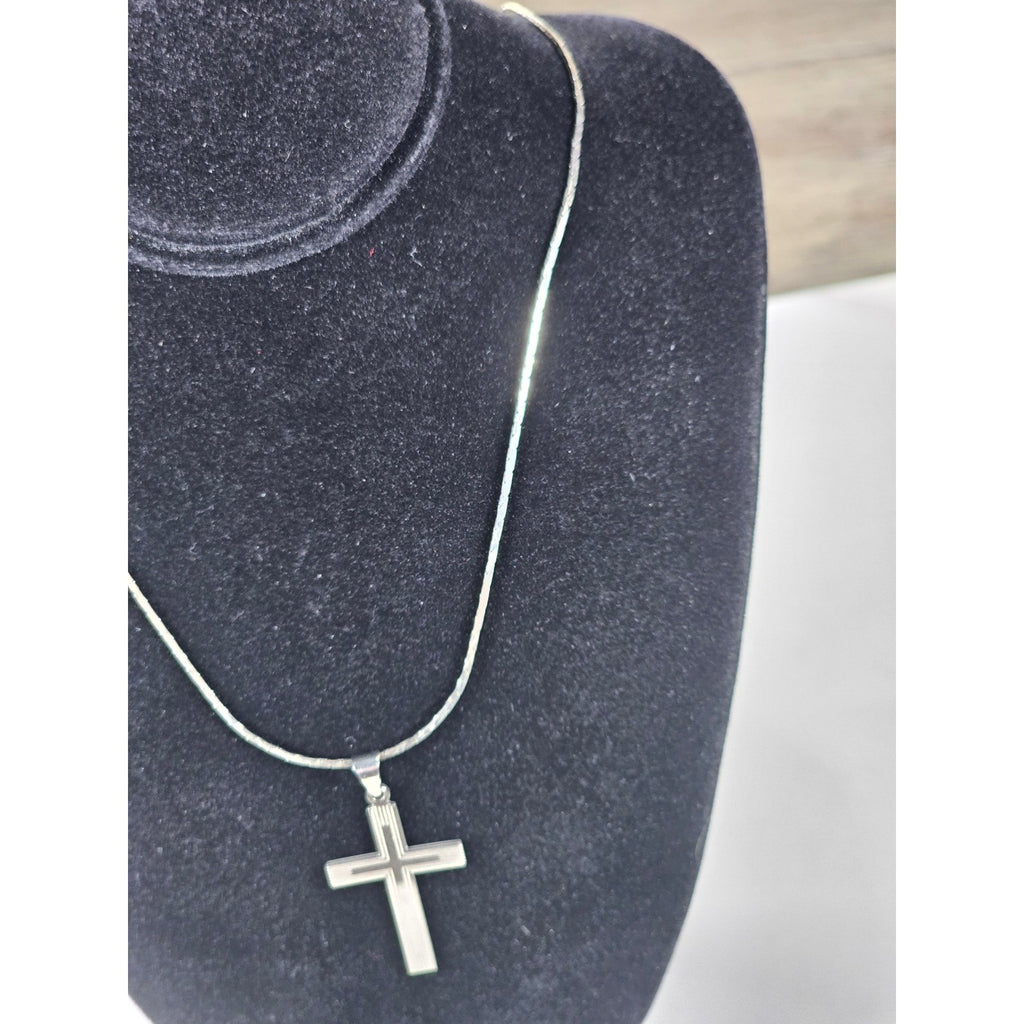 Vintage Silver Tone Cross Necklace Minimalist Christian Pendant