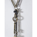 Betsey Johnson Vintage Charm Necklace Key Pendants Long Layered Statement